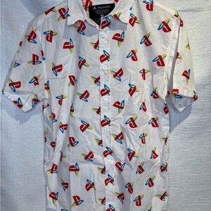Sony White Short-Sleeve Button-Down Shirt with Multicolor PlayStation Logos